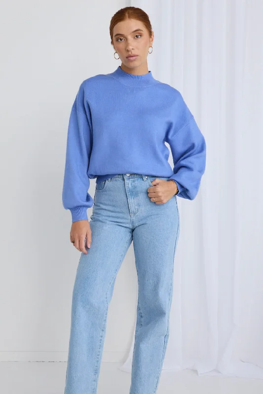 Wish French Blue Funnel Neck Fine Knit Jumper