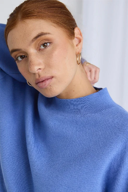 Wish French Blue Funnel Neck Fine Knit Jumper