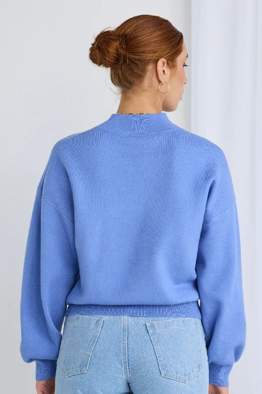 Wish French Blue Funnel Neck Fine Knit Jumper