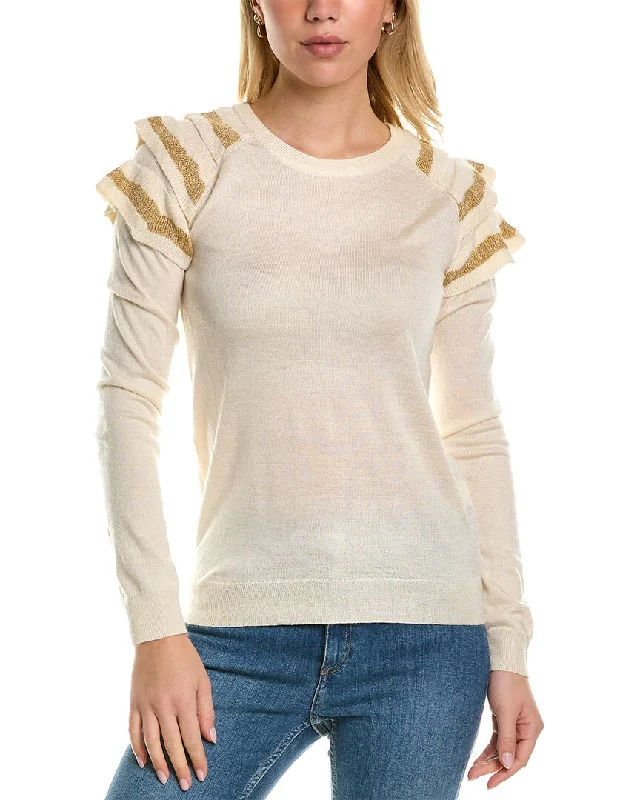 MT by Madeleine Thompson Ruffle Shoulder Wool-Blend Sweater