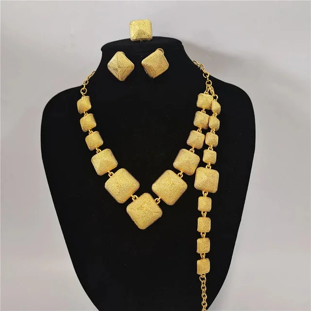 Nigerian Bridal Jewelry Set African Gold Color Dubai Style Necklace And Earrings For Women L1101-4