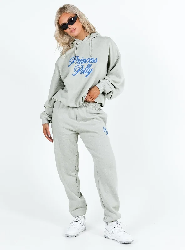 Princess Polly Hooded Sweatshirt Cursive Text Grey / Blue