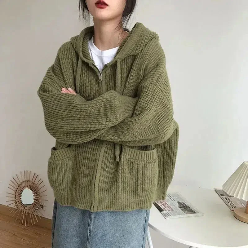 Oversized Knitted Hooded Cardigan