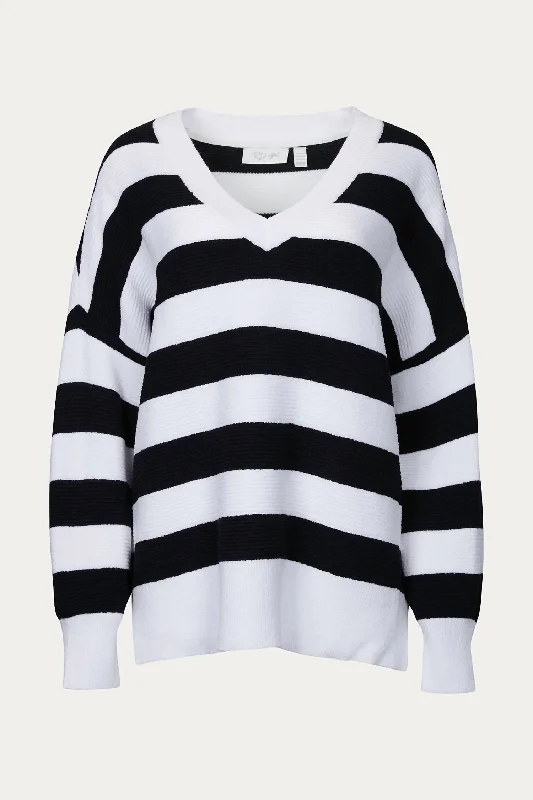 Oversized Ottoman Rugby Striped Sweater In Black/white