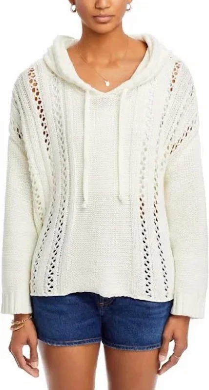 Pointelle Knit Hoodie In White