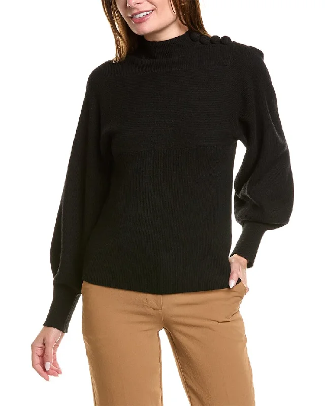 Rebecca Taylor Rib Mock Neck Wool & Cashmere-Blend Sweater