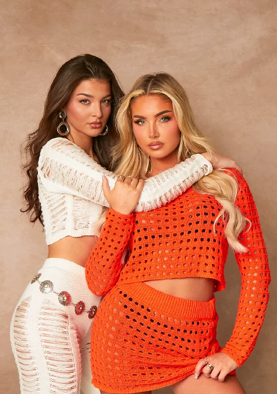 Reese Orange Crochet Crop Top