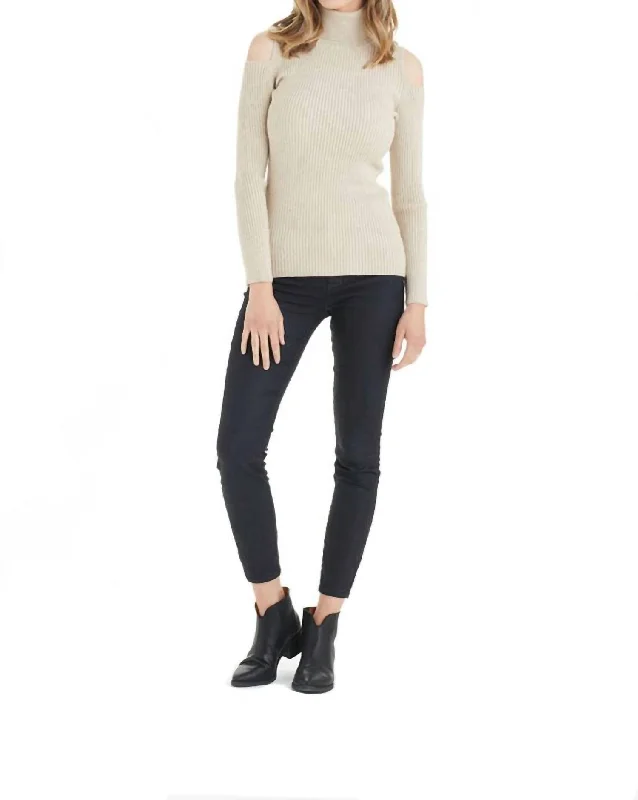 Sara Cold Shoulder Sweater In Beige