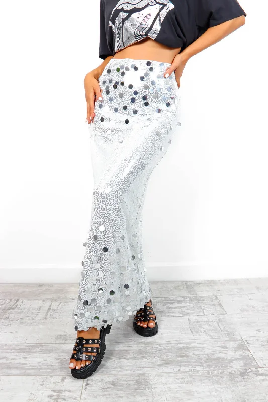 Sequin The Moment - Silver Sequin Maxi Skirt