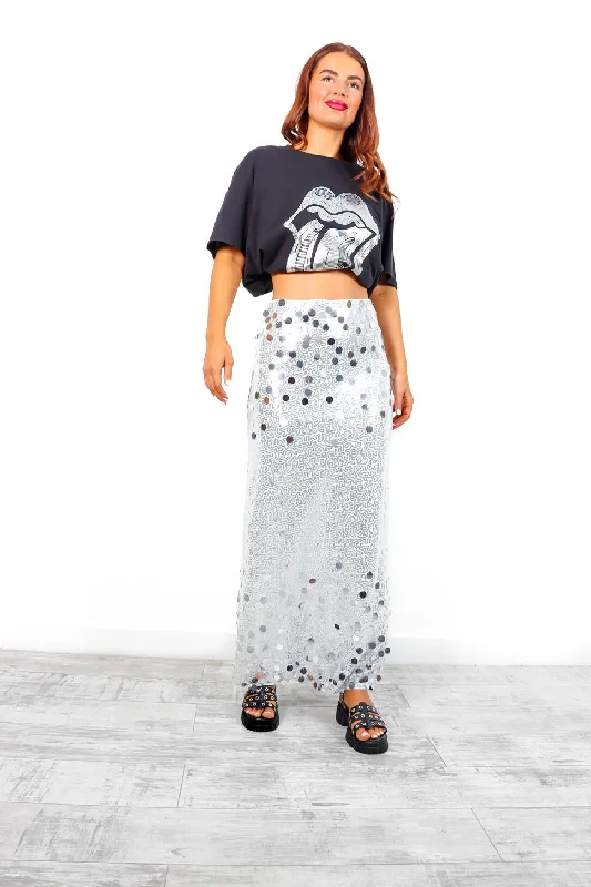 Sequin The Moment - Silver Sequin Maxi Skirt