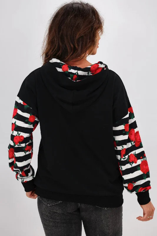 Shine On Label Lailah Hooded Sweatshirt with Floral Striped Sleeves & Hood Lining