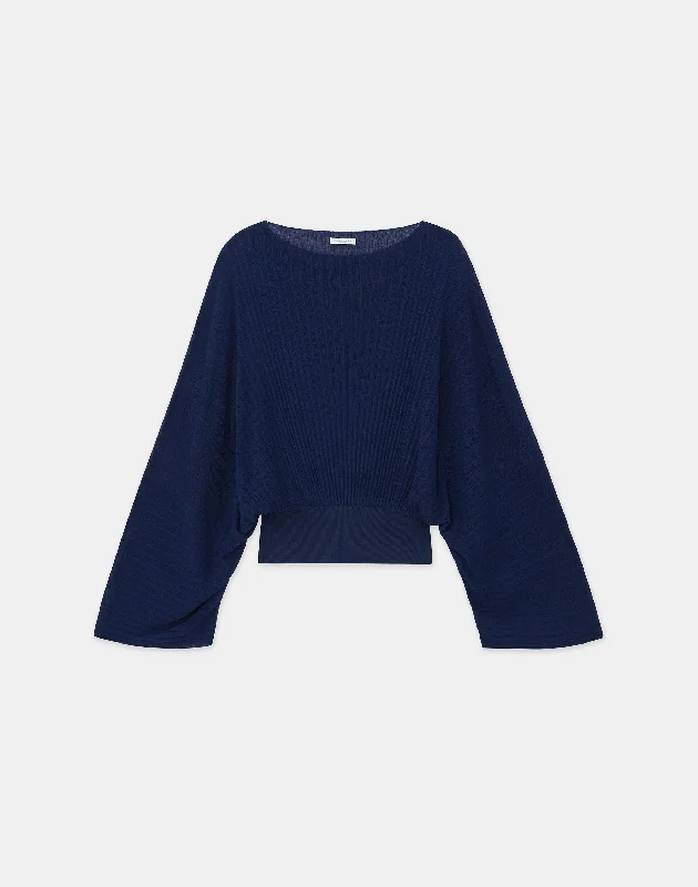 Silk Crepe Knit Pleated Blouson Sweater