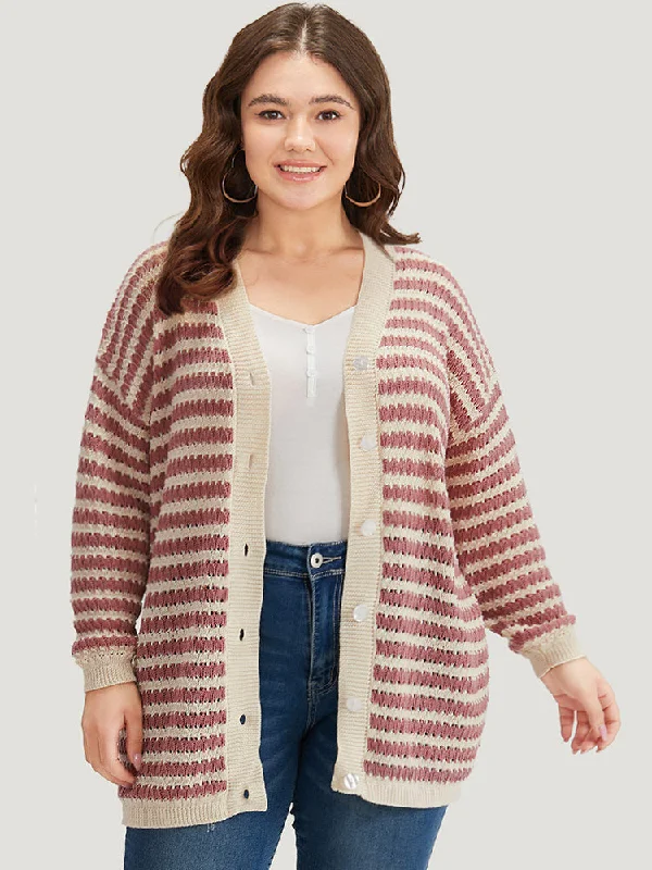 Striped Button Through Cut Out Cardigan