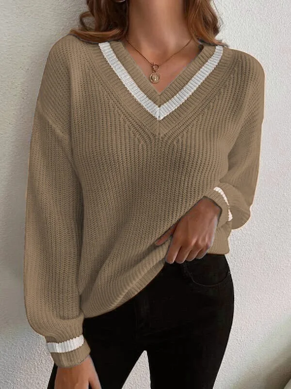 Sweaters Casual V-Neck Pullover Long Sleeve Sweater for Women