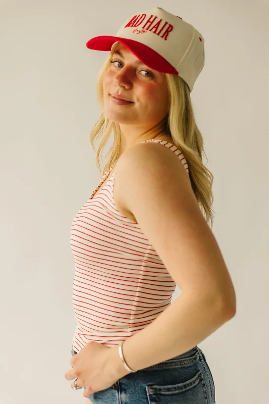 The Landsel Striped Scoop Neck Tank in Red