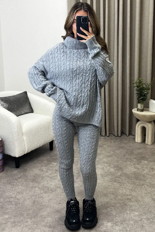 Toni Grey Cable Knit Oversized Roll Neck Co-Ord