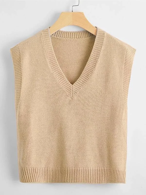 V Neck Solid Sweater Vest for Women