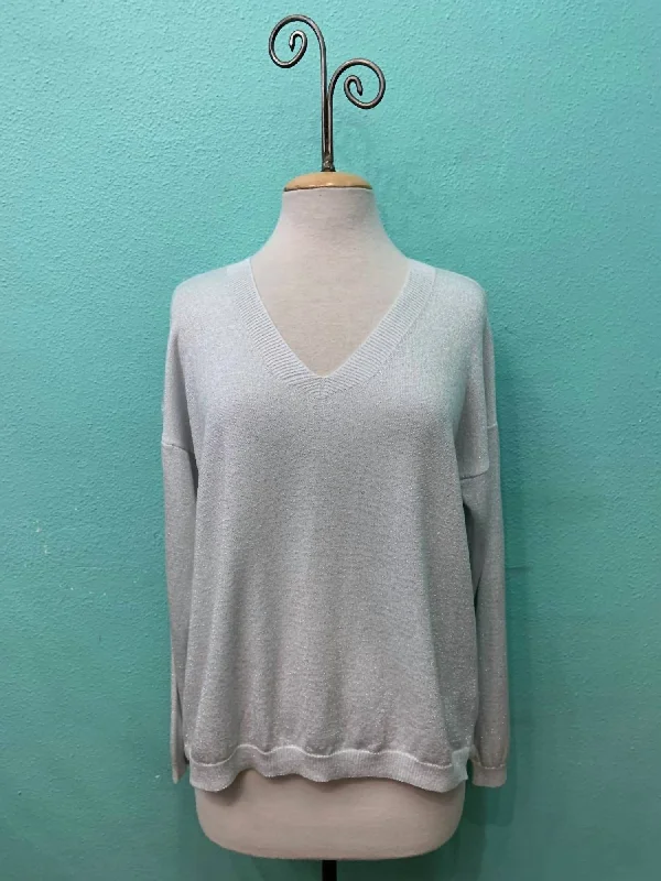 V-Neck Sparkle Sweater In White