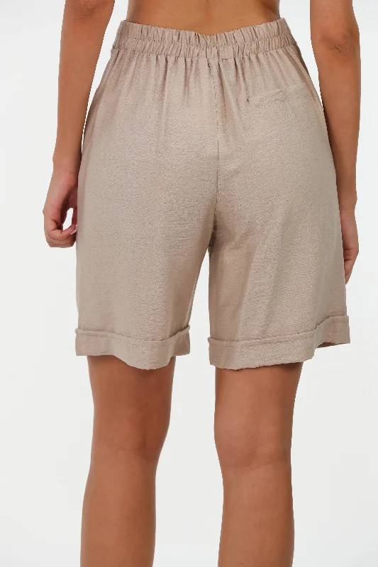 Beige Simple Linen Short