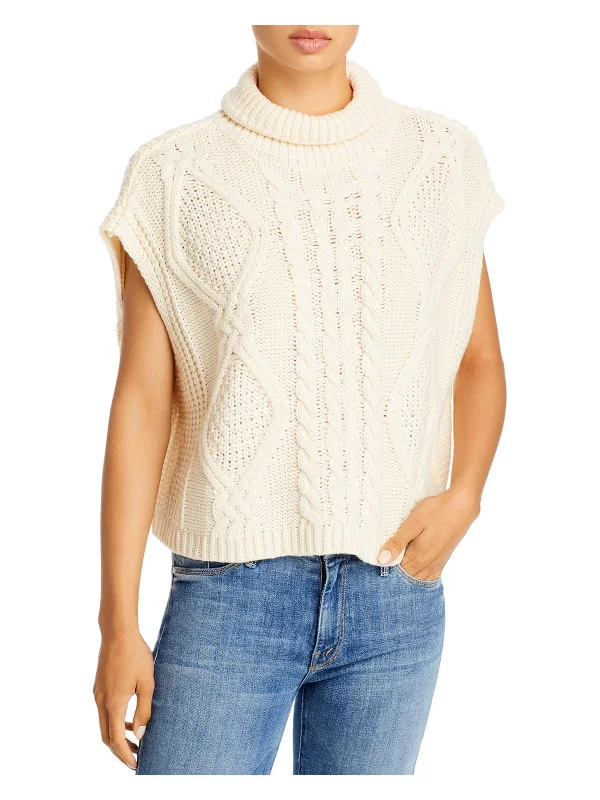 Womens Cable Knit Sleeveless Turtleneck Sweater