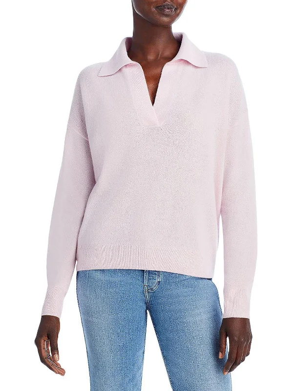 Womens Cashmere Polo Pullover Sweater