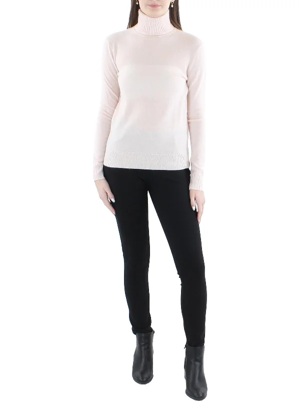 Womens Cashmere Ribbed Trim Turtleneck Sweater