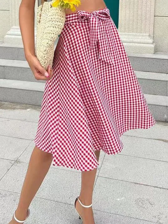 Women's Skirts Plaid Print Lace-Up Casual Skirt