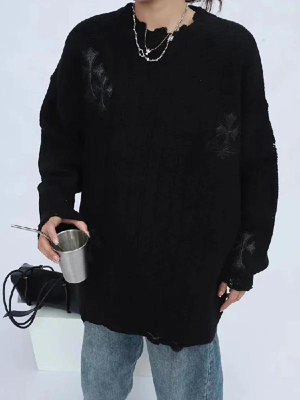 Oversized Autumn Embroidery Casual Loose Knitted Street Hip-hop Y2K Sweater