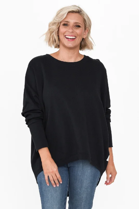 Divine Black Cotton Crew Jumper