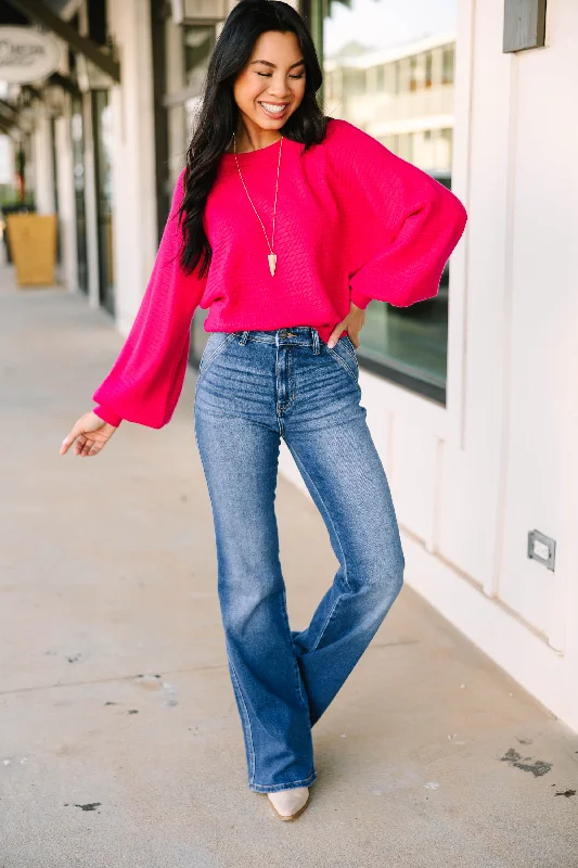 In The Works Fuchsia Pink Ribbed Sweater