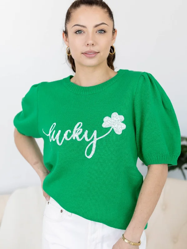 Lucky Sequins Embroidered Short Sleeve Knit