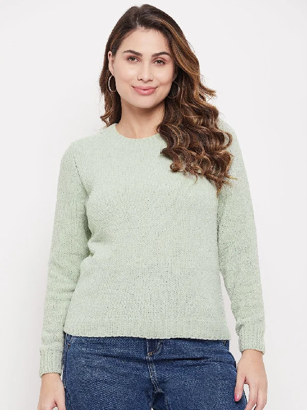 Madame Solid Mint Green Crew Neck Sweater