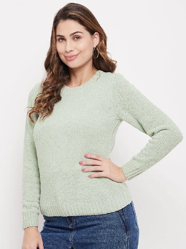 Madame Solid Mint Green Crew Neck Sweater