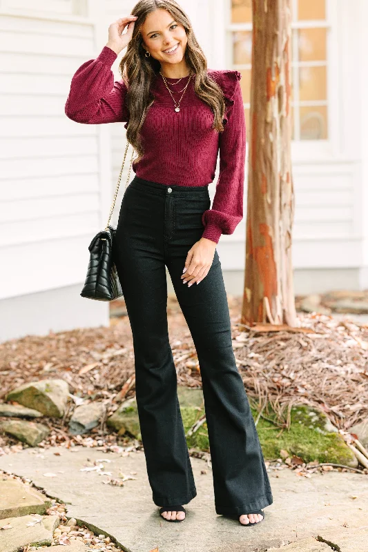 Reach Out Ruffled Wine Red Sweater