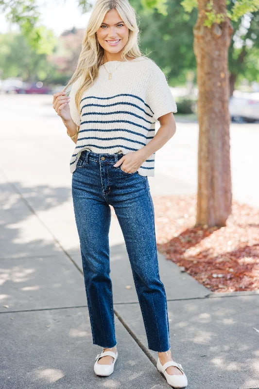 Ready For The Day Navy Blue Striped Sweater