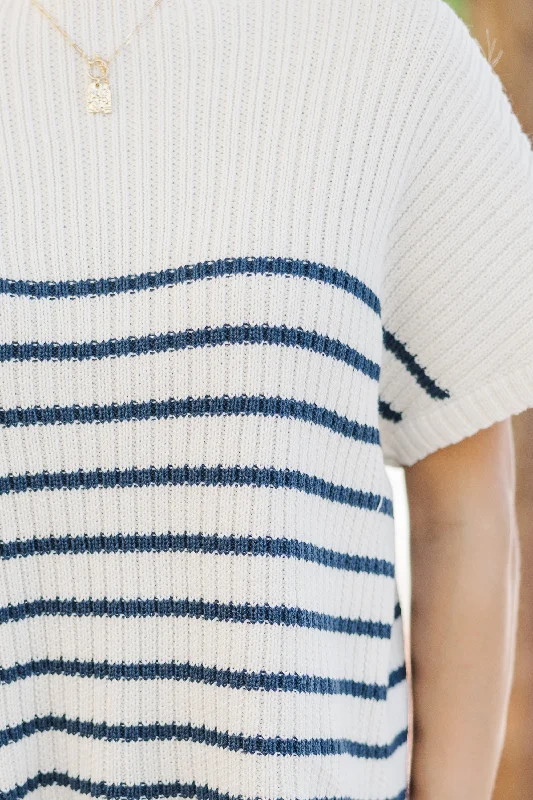 Ready For The Day Navy Blue Striped Sweater