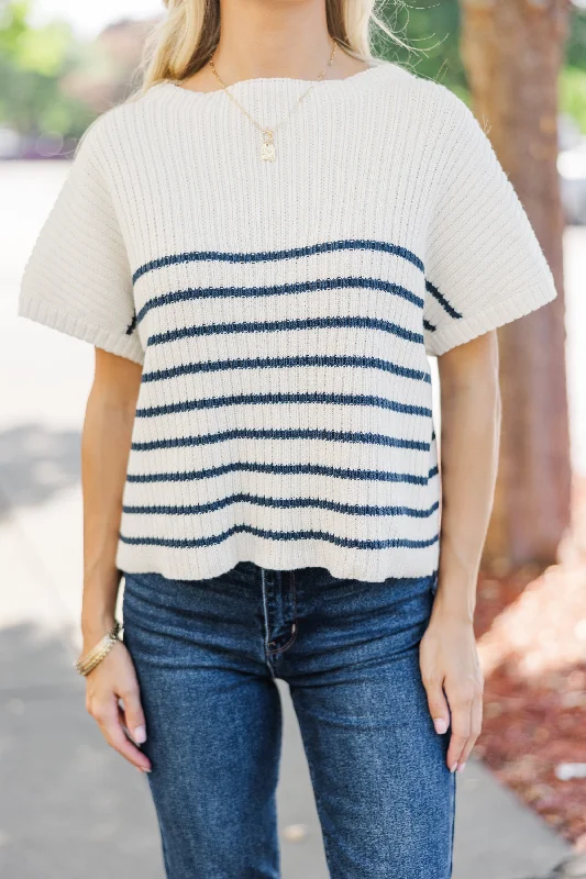 Ready For The Day Navy Blue Striped Sweater