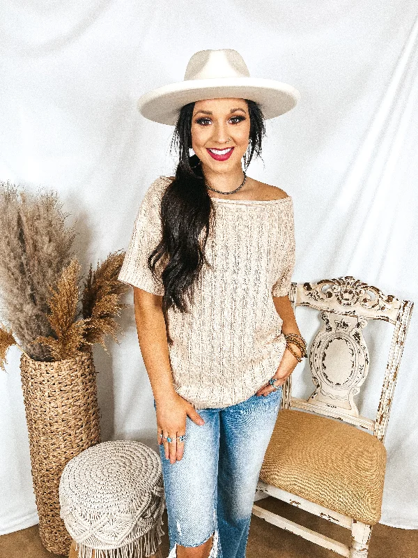 Day Date Short Sleeve Sweater with Scoop Neckline in Beige