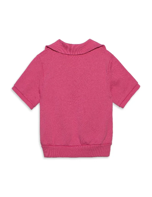 Sundry Short Sleeve Johnny Collar Sweatshirt in Magenta