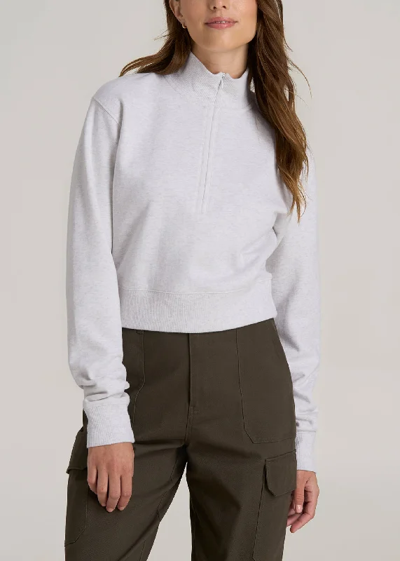 Wearever 2.0 Half Zip Cropped Sweatshirt for Tall Women in Heather Cloud White