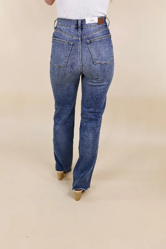 Last Chance Size 0, 1 & 22W | Judy Blue | Sure And Steady Criss-Cross Waistband Dad Jeans in Medium Wash