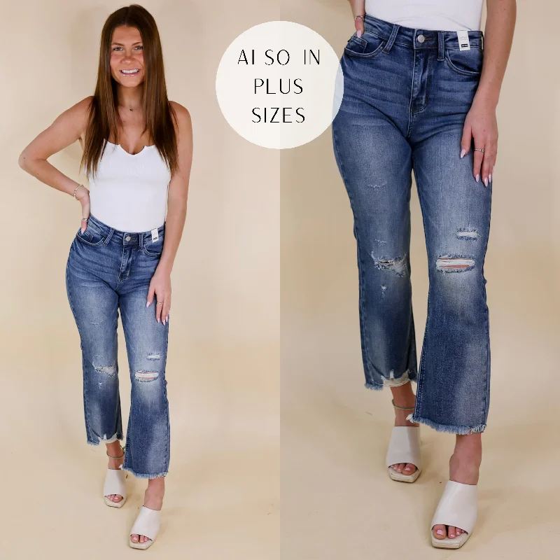 Last Chance Size 0 & 22W | Judy Blue | Iconic Crush Destroy Cropped Straight Jeans in Medium Wash