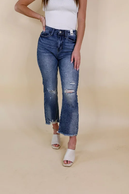 Last Chance Size 0 & 22W | Judy Blue | Iconic Crush Destroy Cropped Straight Jeans in Medium Wash