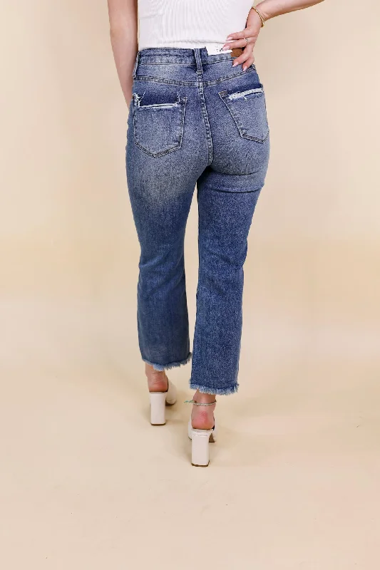 Last Chance Size 0 & 22W | Judy Blue | Iconic Crush Destroy Cropped Straight Jeans in Medium Wash