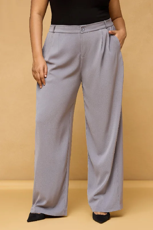 Curve Ash Grey Pleated Korean Pants