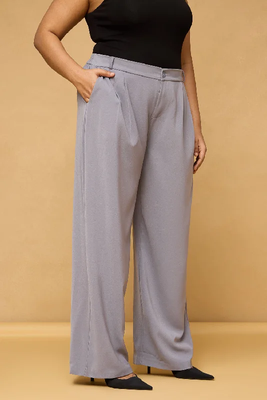 Curve Ash Grey Pleated Korean Pants