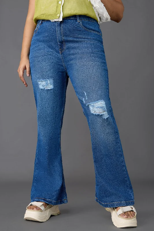 Curve Mid Blue Distress Bootcut Jeans