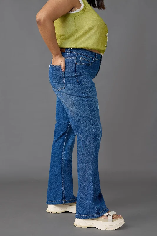 Curve Mid Blue Distress Bootcut Jeans