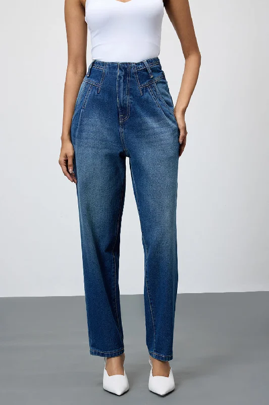 Dark Blue Darted Balloon Jeans