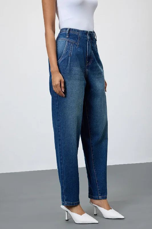 Dark Blue Darted Balloon Jeans